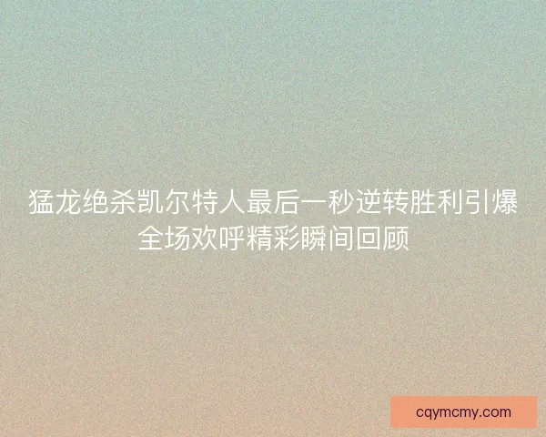 猛龙绝杀凯尔特人最后一秒逆转胜利引爆全场欢呼精彩瞬间回顾