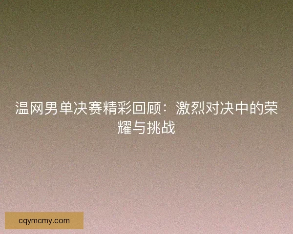 温网男单决赛精彩回顾：激烈对决中的荣耀与挑战